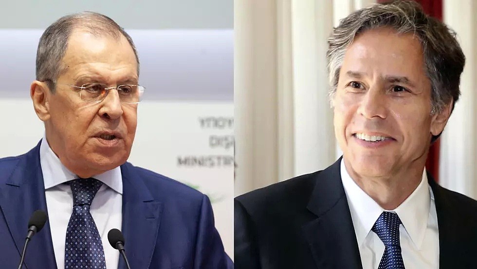 Sergueï Lavrov, Ministre des Affaires étrangères de la Fédération de Russie (gauche) et le secrétaire d’Etat américain Antony Blinken