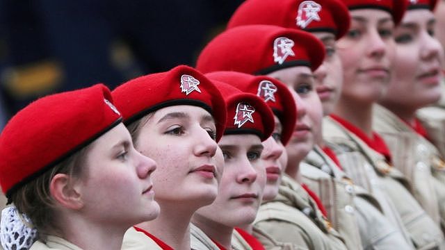 2021年5月9日，参加红场阅兵的俄罗斯青少年军事爱国主义运动“青年军”的成员。