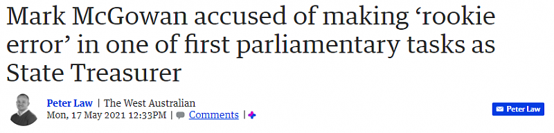 西澳州长麦高文兼任财长被吐槽：犯下菜鸟级别的错误！反对党称“这个错误太尴尬”（图） - 1