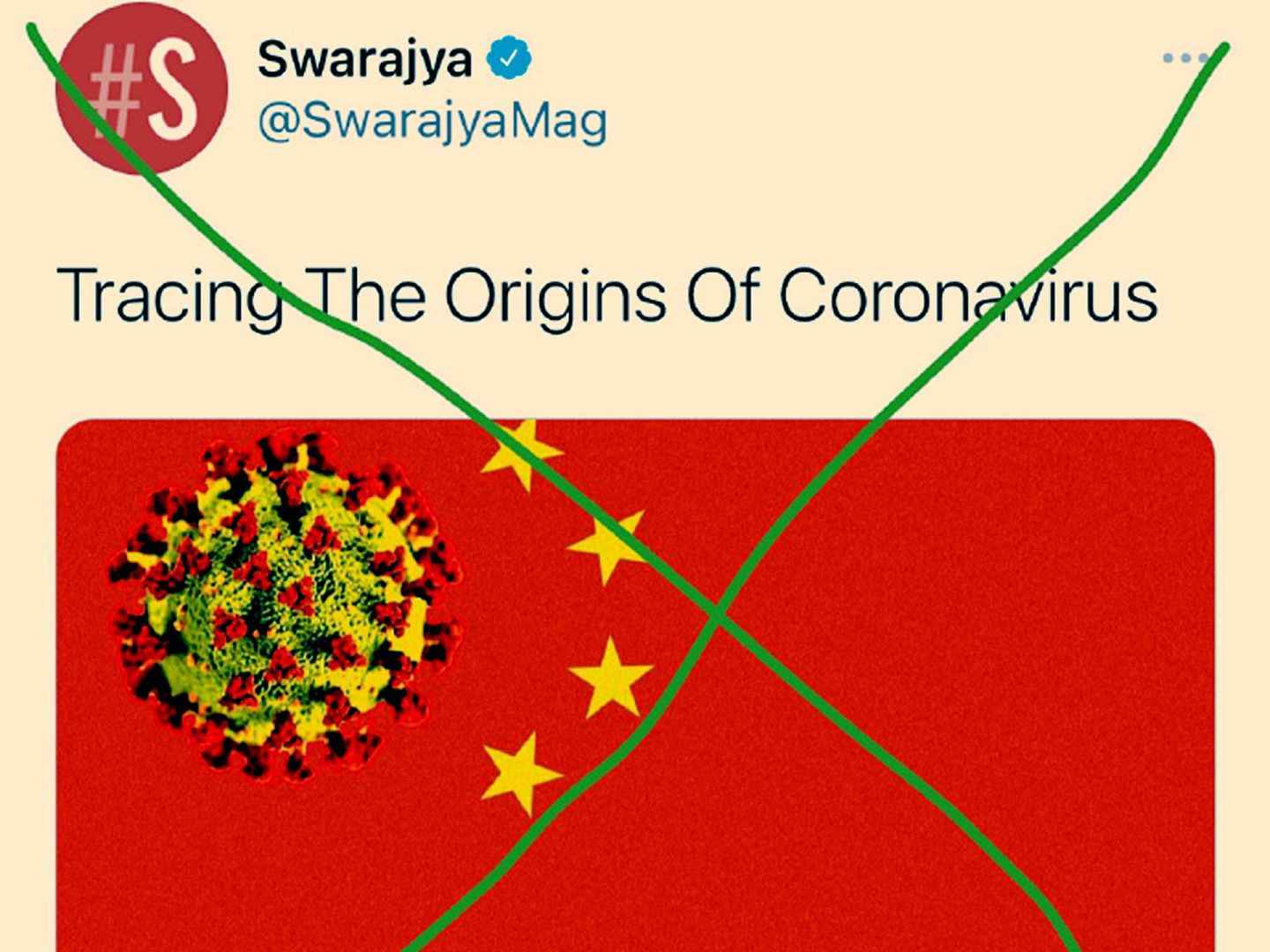 中国网民在转发时画上大大的×号。（Twitter@SwarajyaMag）