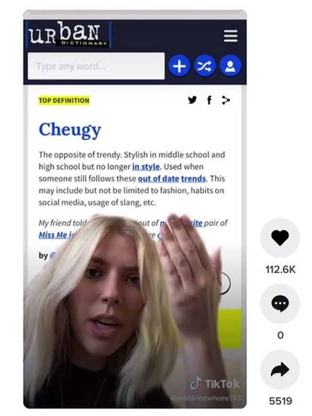 TikToker Hallie Cain introducing the word cheugy - Hallie has allowed the BBC to use her images