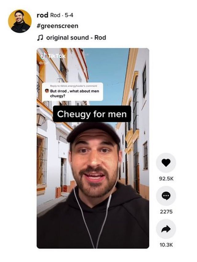 Screengrab of TikToker Rod explaining cheugy for men - Rod has given permission for the BBC to use his images in TikTok