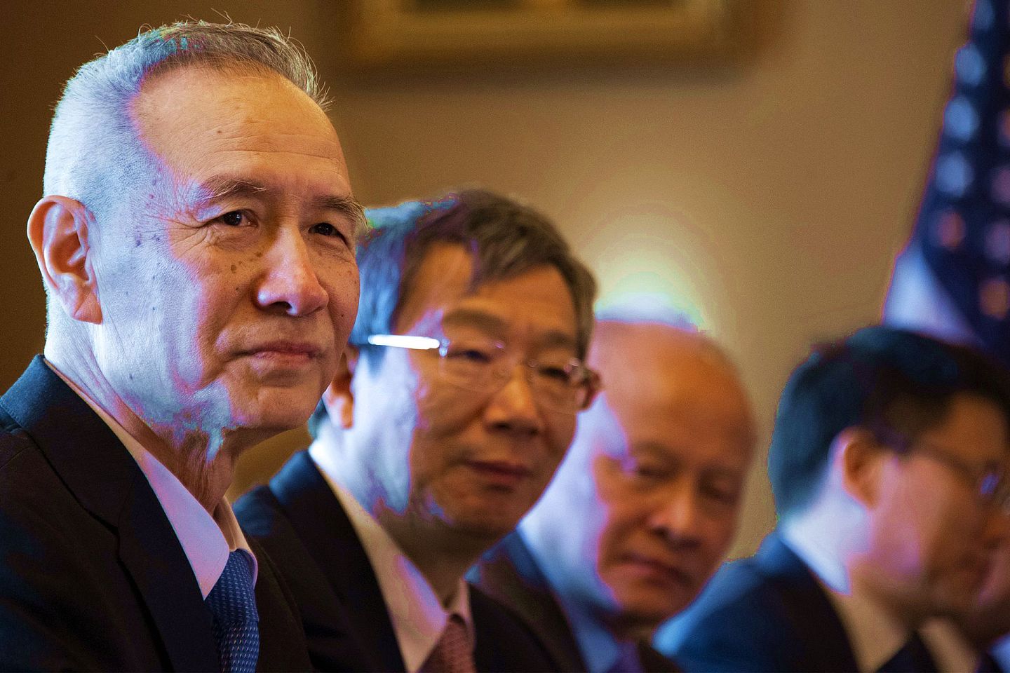 2019年1月30日，中国国务院副总理刘鹤出席美国华盛顿白宫艾森豪威尔行政办公大楼举行的中美贸易谈判开幕式。（AFP）