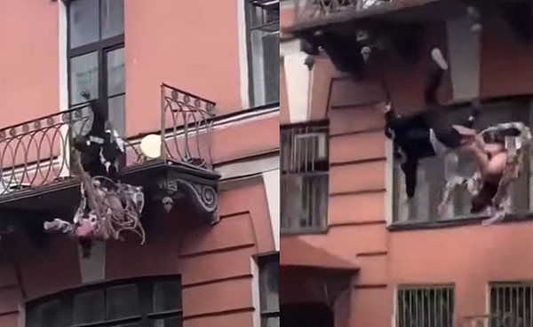 战斗夫妻太激动「阳台瞬间崩塌」 她只穿内衣惨从7公尺高坠地。 （图／翻摄自YouTube／PlayStation 5）