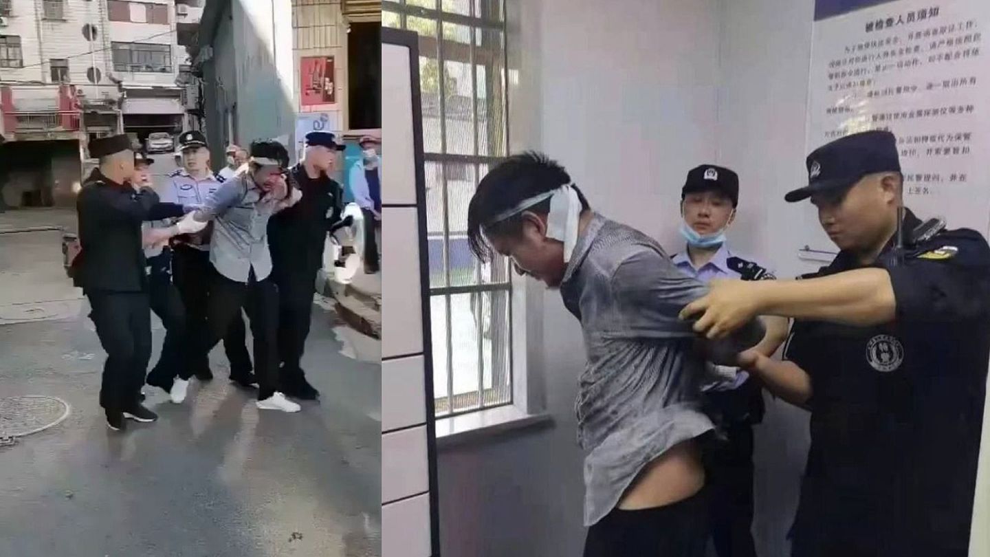 安庆发生随机杀人案。图为被警方逮捕的嫌犯，现年25岁。（Twitter@realEmperorPooh）