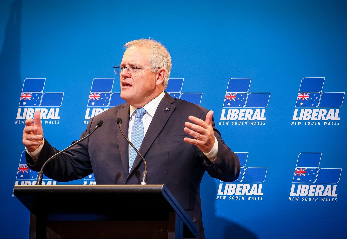 2021年5月14日，澳大利亚总理莫里森（Scott Morrison）在悉尼出席午餐会时发表讲话。（Getty）