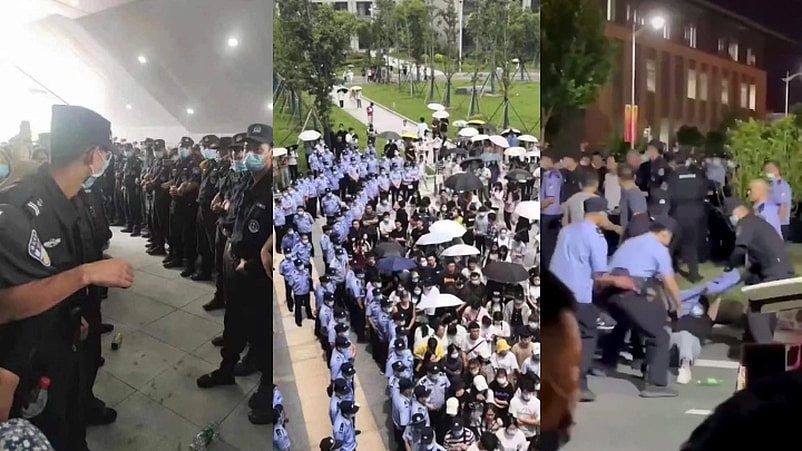 执法人员「止暴制乱」，用辣椒水和警棍驱赶学生。 （互联网）