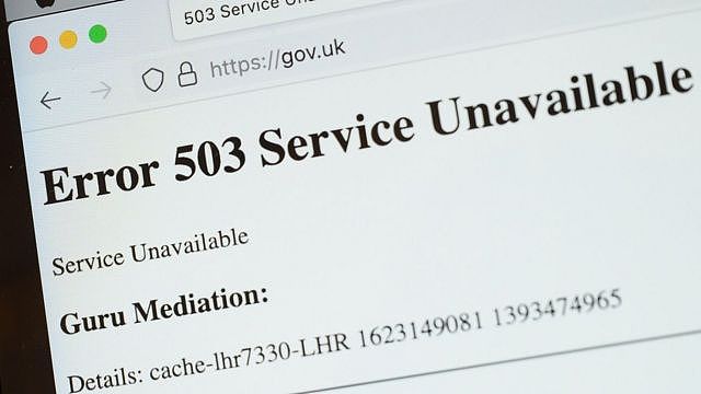 英国政府网站显示“错误503”画面（8/6/2021）