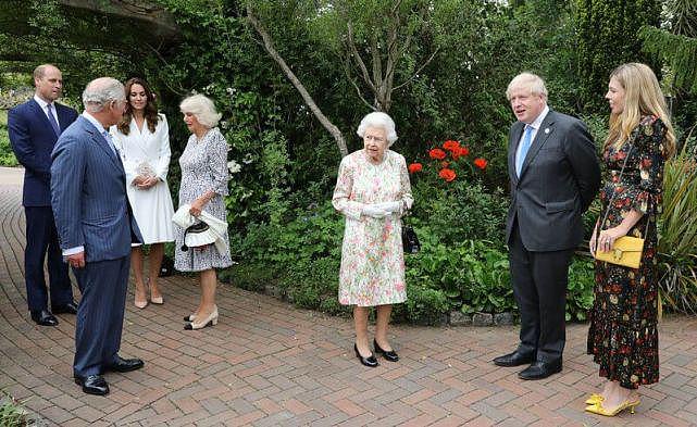 英王室为G7举行招待会！女王粉绿花裙最耀眼，凯特白裙输给卡米拉（组图） - 15