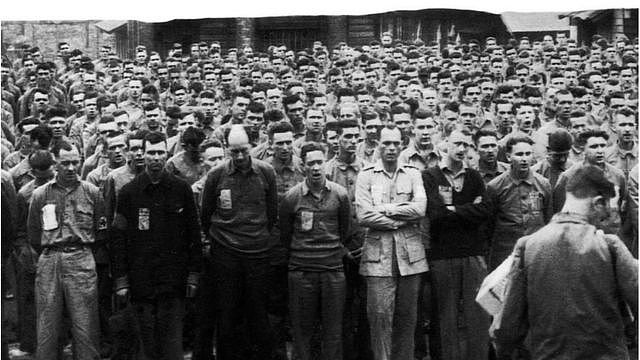 POWs at a prayer service at the Kinkaseki copper mine