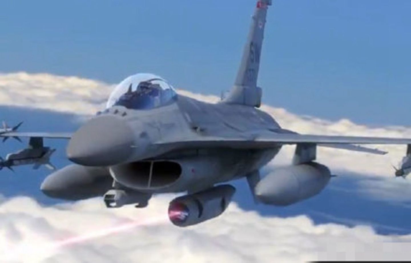 洛克希德·马丁公司此前发布F-16战机使用激光武器系统画面。（微博@军中利刃）