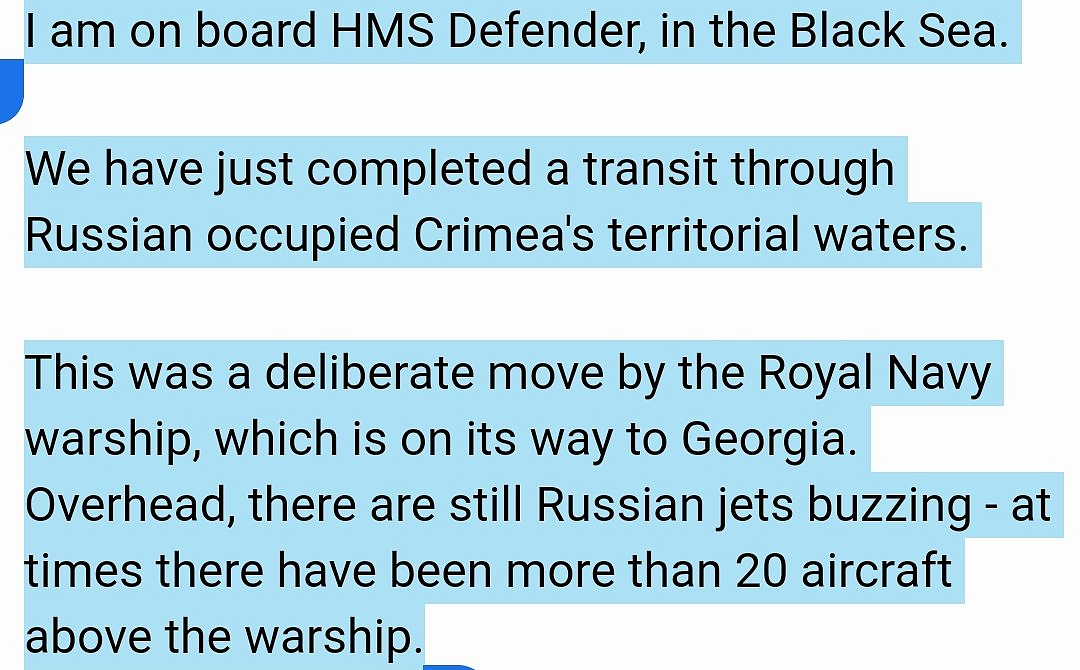 随舰英国记者描述“对抗”现场：当时英舰头上有20多架俄军飞机