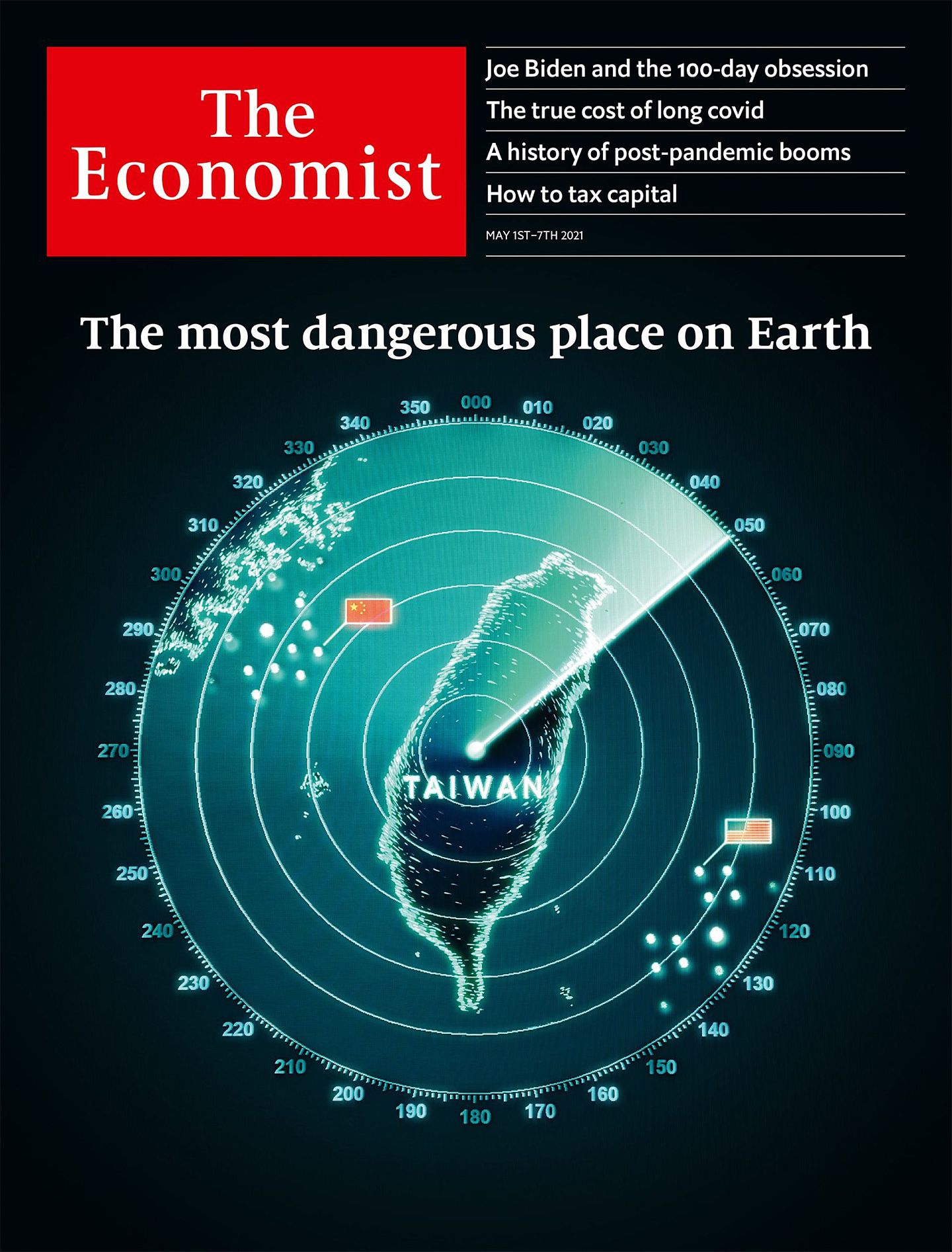 英媒《经济学人》（The Economist）于4月30日出刊新一期封面以台湾为议题，表示台湾是地球上最危险的地方。（Facebook@The Economist）