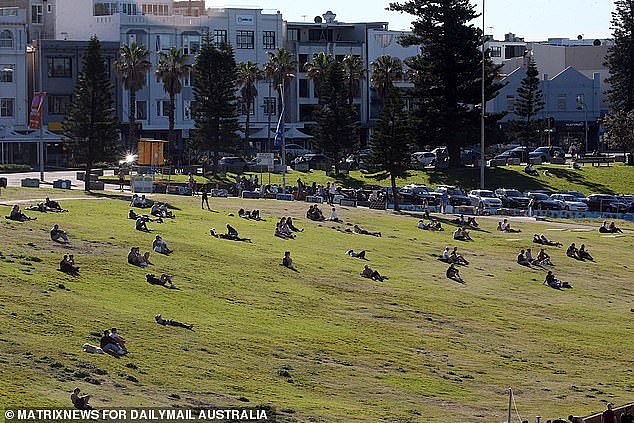 Bondi's famous hill was covered in residents who didn't appear to be exercising outdoors