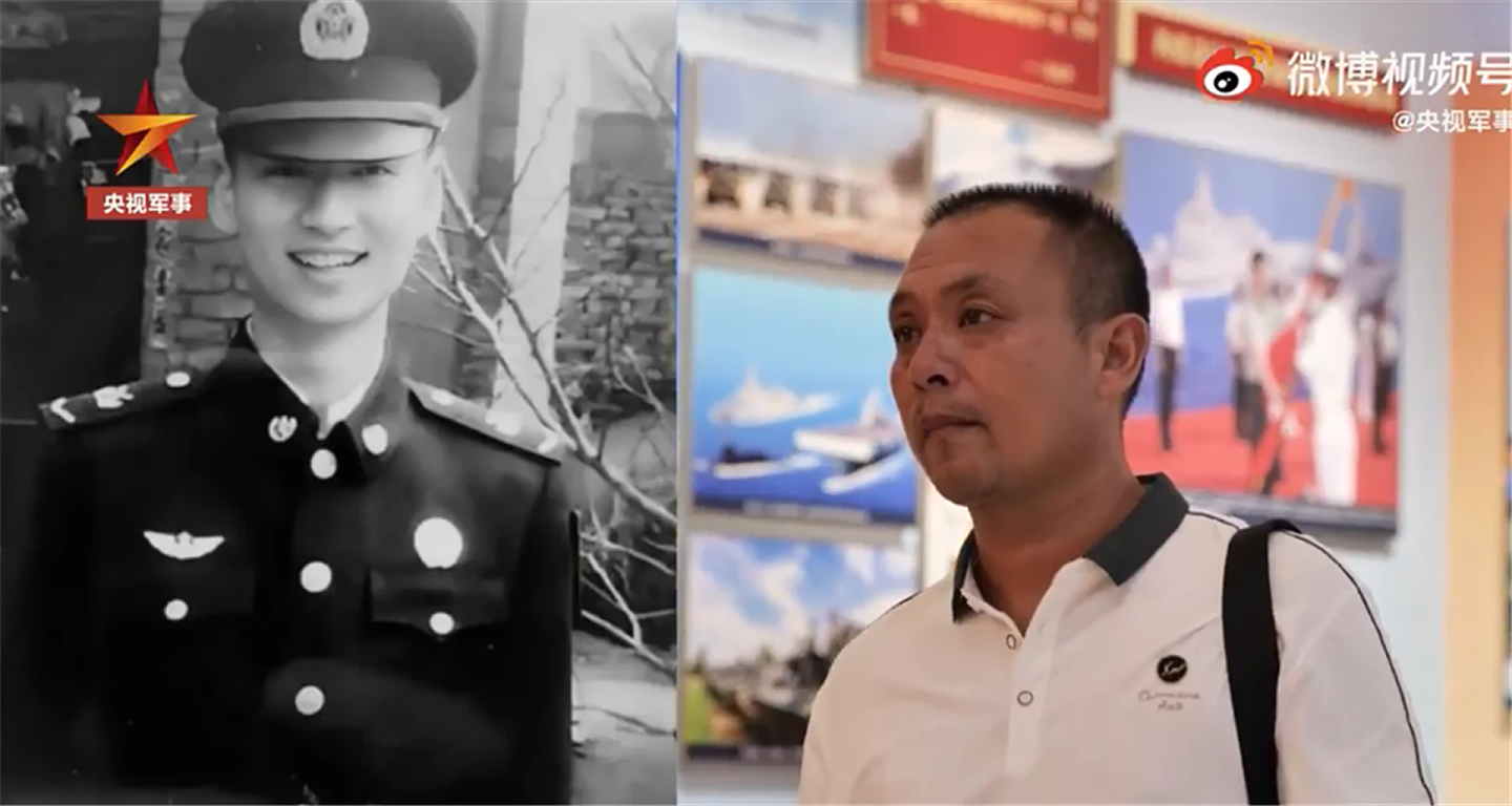 解放军肖思远（左）及其父亲。（中国央视截图）