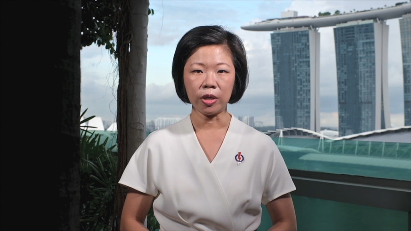 新加坡国家发展部兼外交部高级政务部长沈颖7月6日透过视像出席“中国共产党与世界政党领导人峰会”。（新加坡人民行动党网页影片截图）