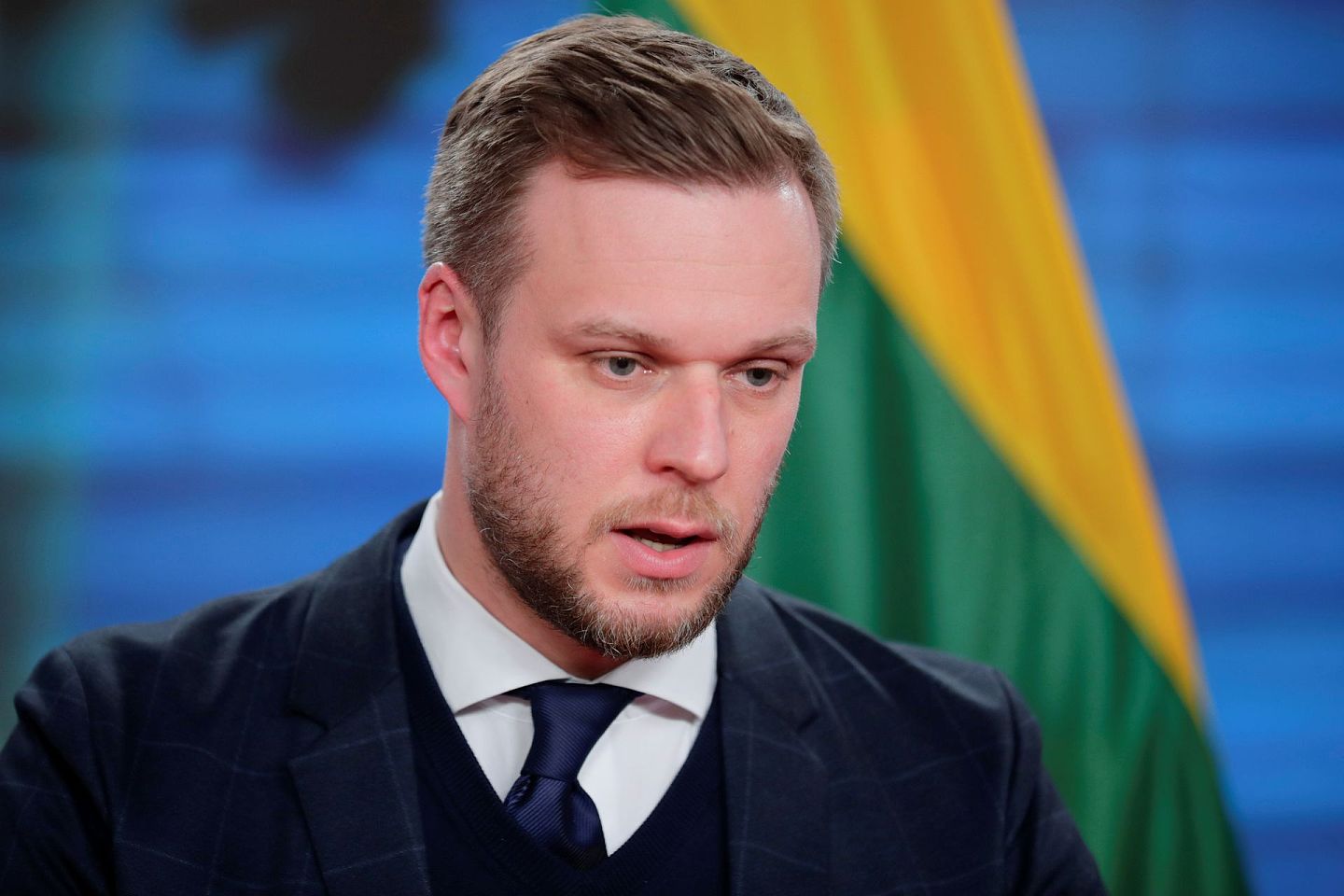 2021年3月17日，立陶宛外交部长兰茨贝尔吉斯在德国出席记者会。（Reuters）