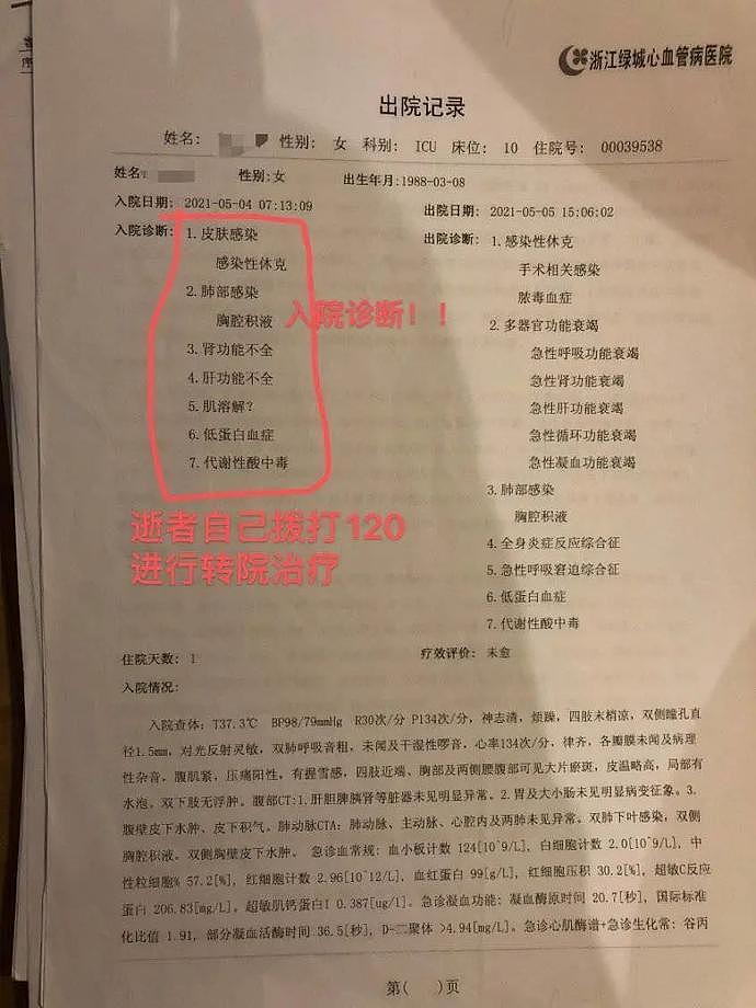 33岁网红抽脂感染去世：痛到自己打120，休克被误当睡觉！涉事医院曾4次被罚，杭州卫健委通报（组图） - 3