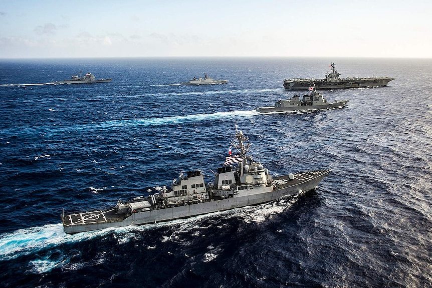 澳大利亚、美国和日本的军舰已在整个南中国海进行了几次联合军演。