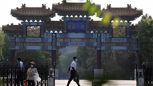 Security personnel are seen at an entrance to a hotel where U.S. Deputy Secretary of State Wendy Sherman is expected to meet Chinese officials, in Tianjin, China July 25, 2021. Picture taken July 25, 2021.