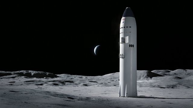 概念图：Space星舰飞船停在月球表面