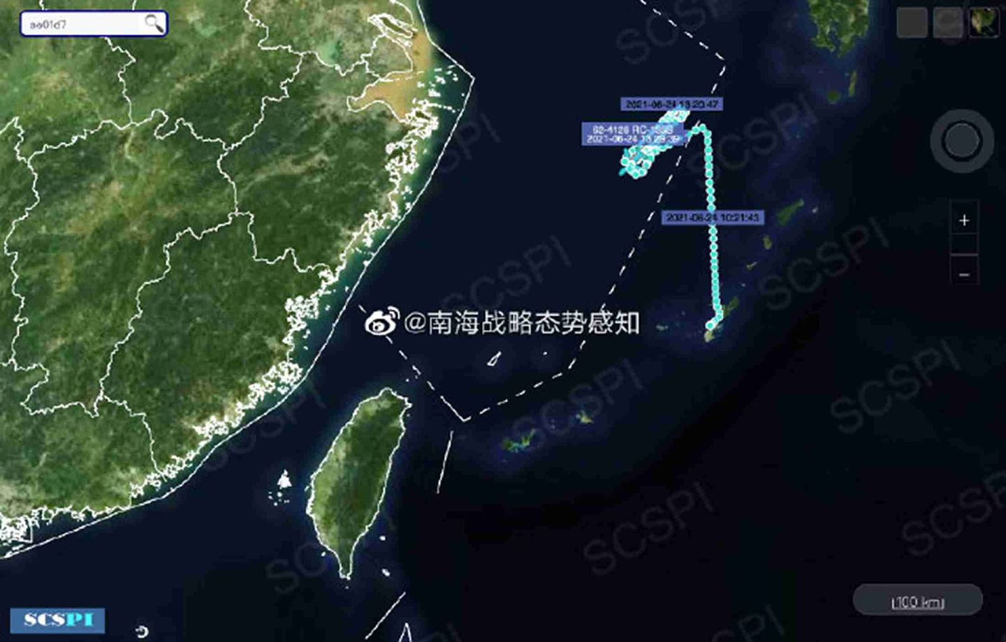 隶属北京大学海洋研究院的南海战略态势感知称，6月24日13时许，美空军1架RC-135W电子侦察机进入南海开展侦察机行动。而与此同时，美军另有1架RC-135S导弹监视机正在东海上空盘旋。（微博@南海战略态势感知）