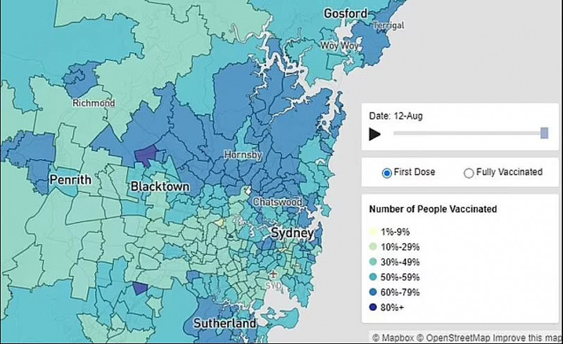 悉尼最新疫苗接种地图公布！西南区接种率仍较低，这一地接种率高达90%（组图） - 2
