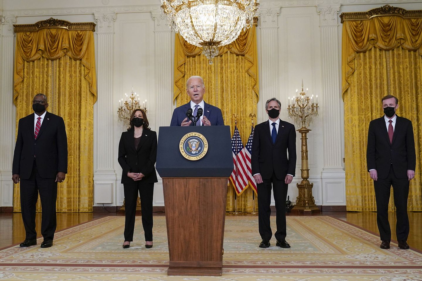 2021年8月20日，美国总统拜登在白宮发表讲话。（AP）