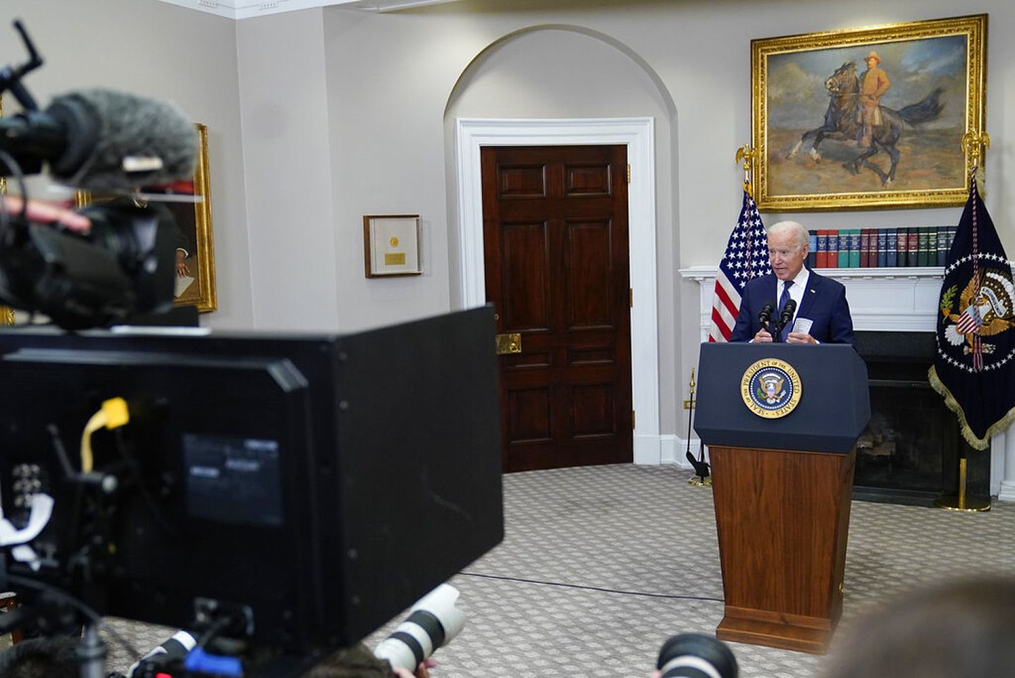 2021年8月22日，美国总统拜登在白宫发表讲话。（AP）