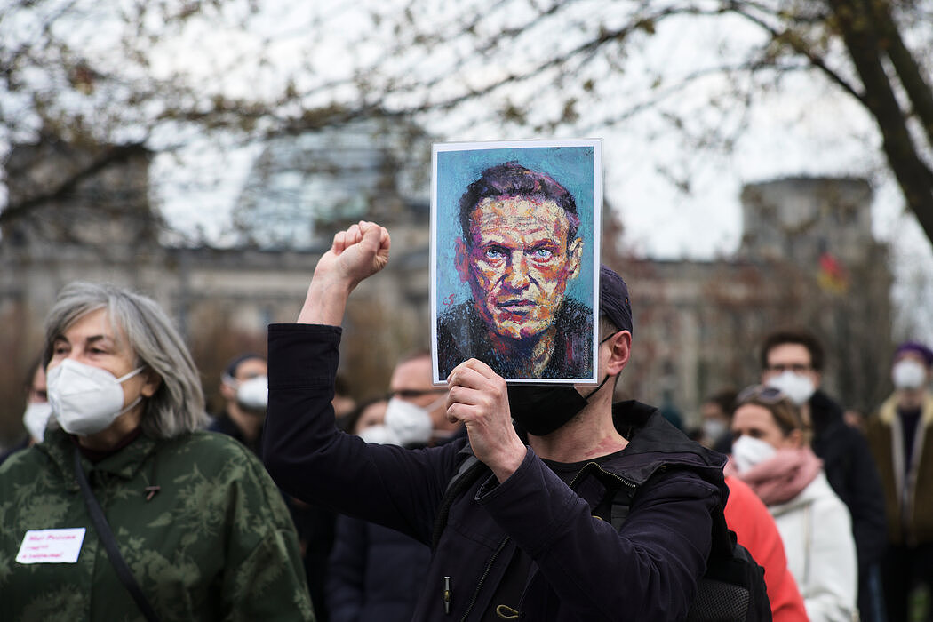 今年4月，柏林发生了反对纳瓦尔尼被监禁的抗议活动。