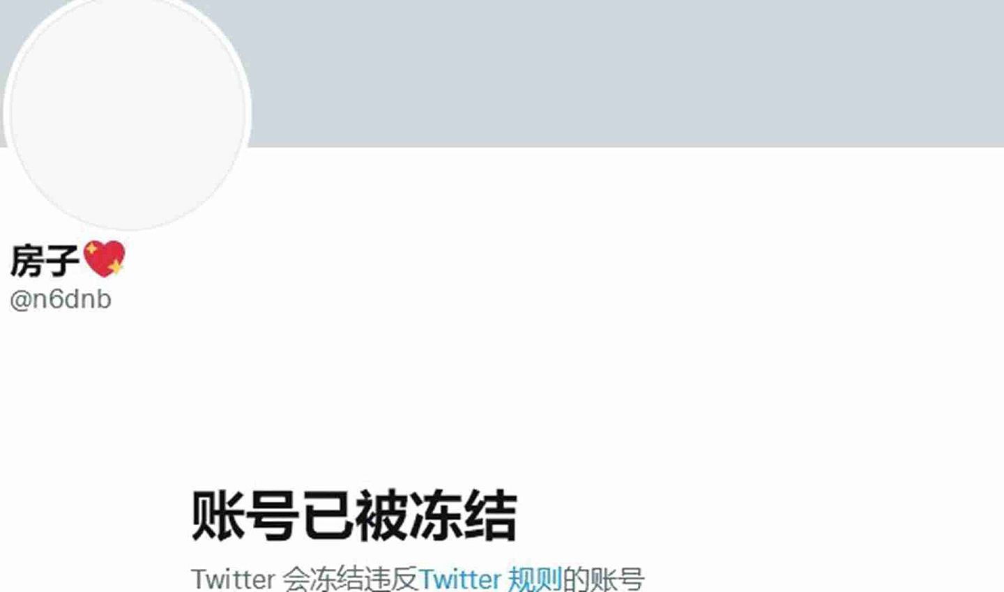 推特名为“房子”的中国画师账号被冻结。（Twitter@n6dnb）