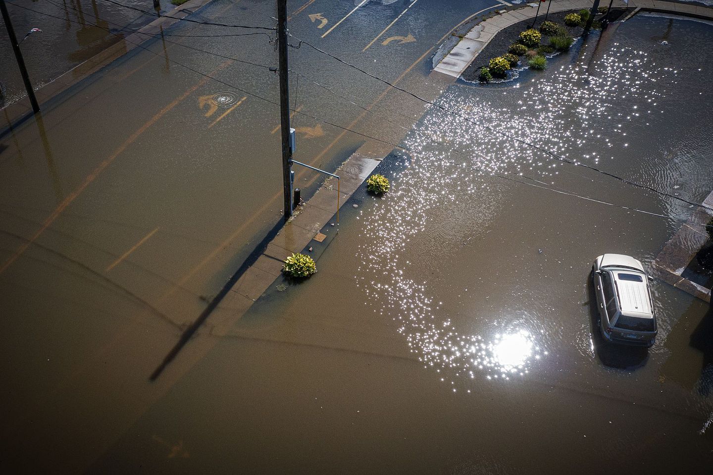 2021年9月2日，美国康涅狄格州街道被水淹。（AP）