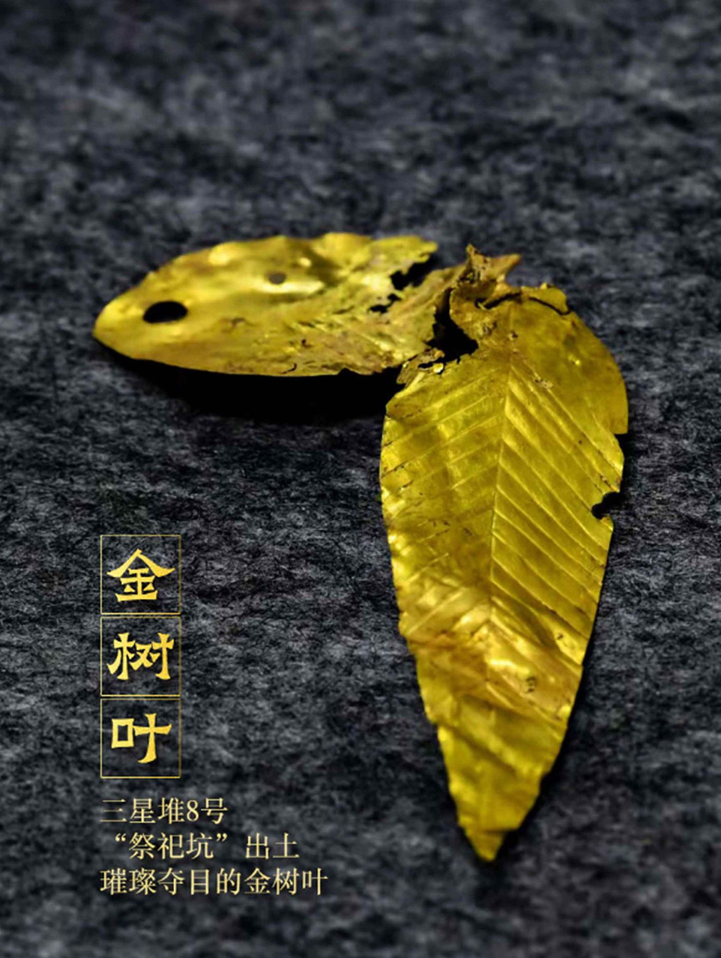 中国三星堆出土的金玉叶。（新华社）