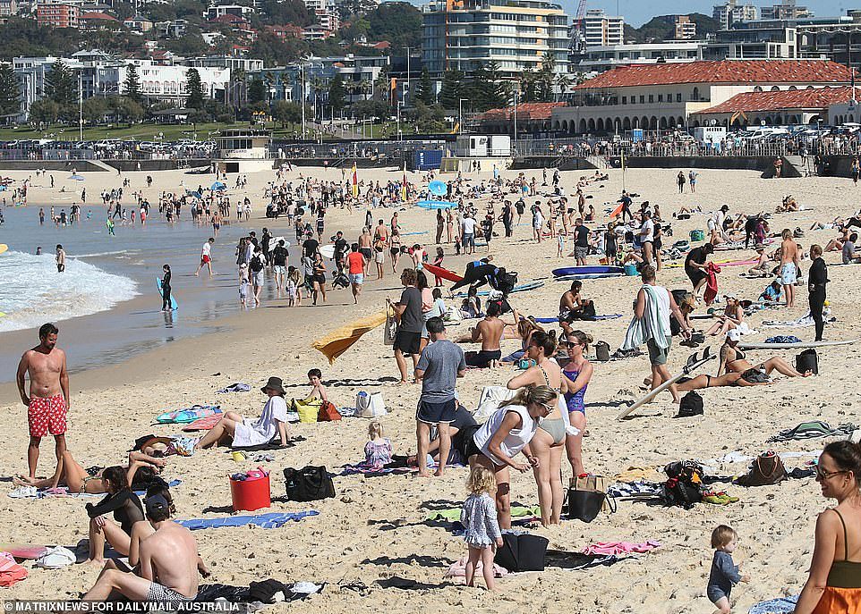 Sydney's iconic Bondi Beach was packed before lunchtime on Saturday with temperatures set to reach as high as 29C