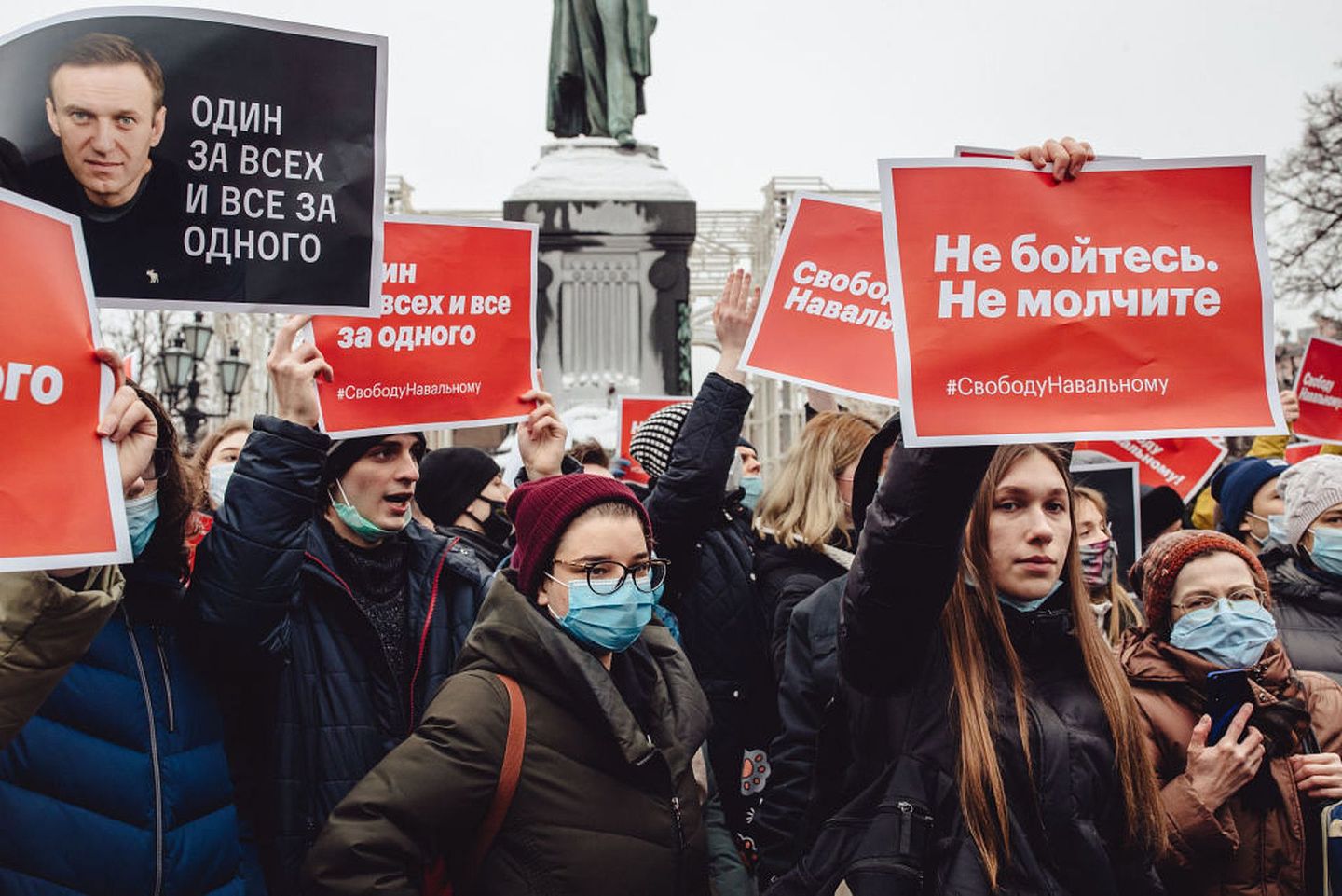 2021年1月俄罗斯多地爆发反对纳瓦利尼被捕的示威，不少俄共基层党员和市议员参与其中。（Getty）