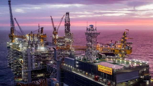 The field centre of the Johan Sverdrup oil field in the North Sea west of Stavanger, Norway, is pictured on January 7, 2020