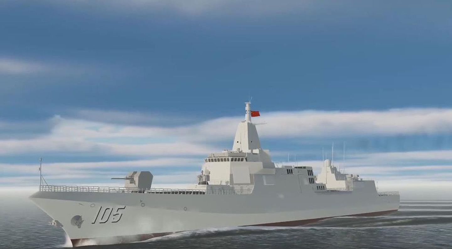中国军事杂志模拟解放军攻台演习。图为055型导弹驱逐舰。（微博@舰船知识）