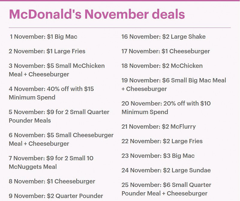 好消息！11月1日起，澳麦当劳30天劲爆特价来袭，数款美食低至$1（组图） - 5