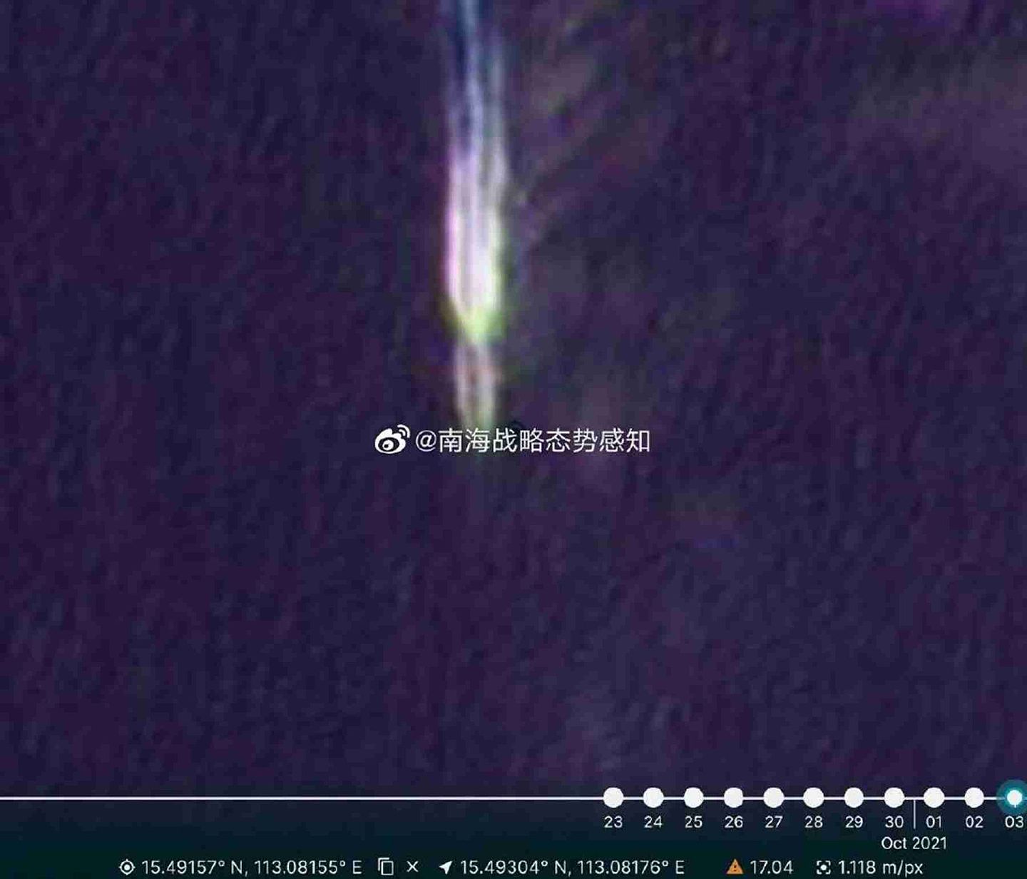 中国智库发布美军事故核潜艇南海航行照。（微博@南海态势感知）