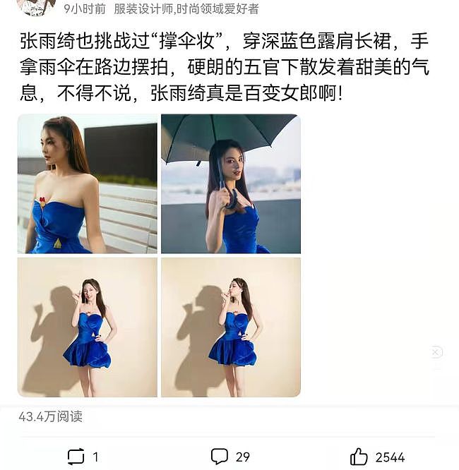 张雨绮挑战撑伞妆，在领口放“牙签”引发热议，网友：没看懂（组图） - 1