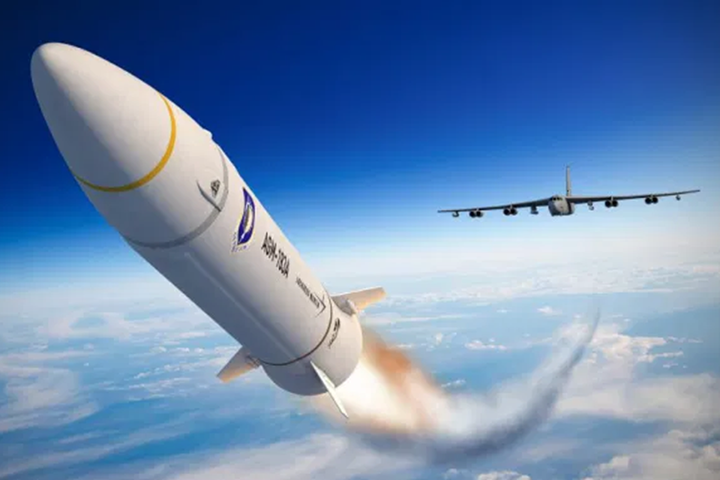 美国高超音速导弹试飞失败。图为B-52H发射AGM-183A模拟图。（微博@lfx160219）