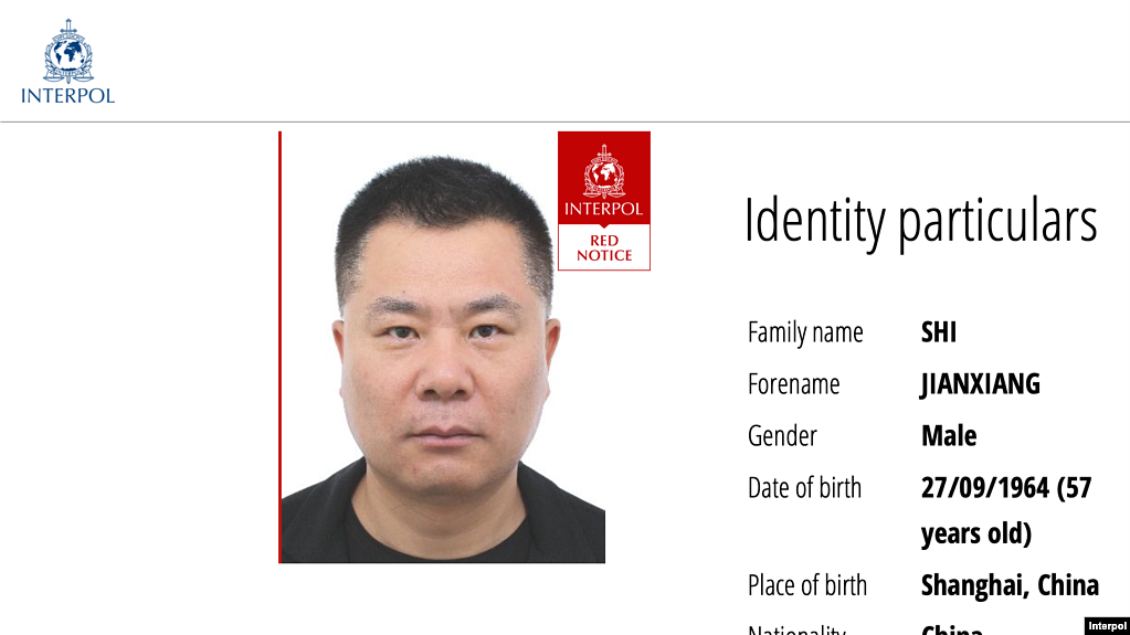 国际刑警组织有关通缉中国在逃商人施建祥的网页截图（国际刑警组织网站截图）