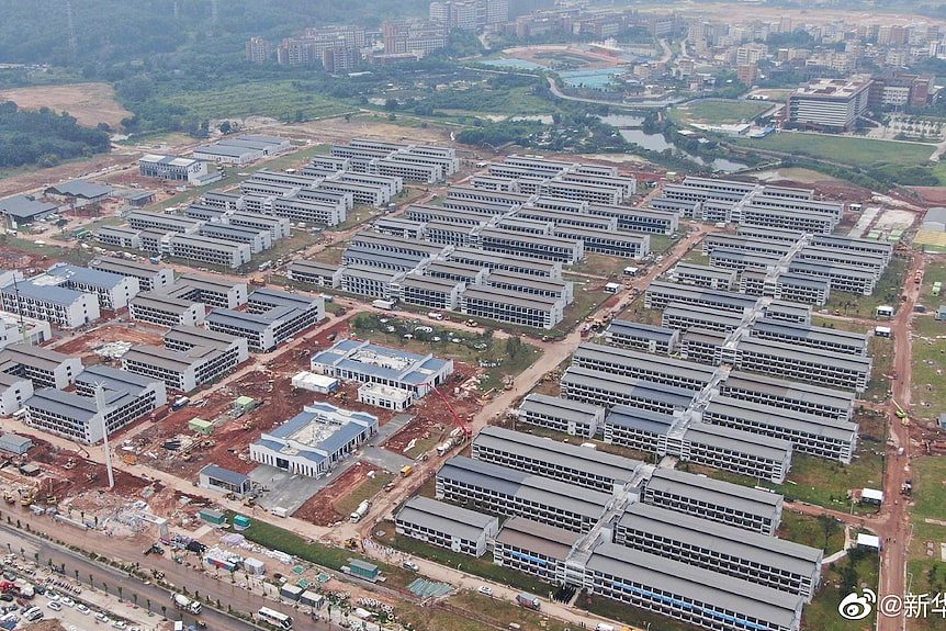 an aerial shot of a largte contruction site in China.
