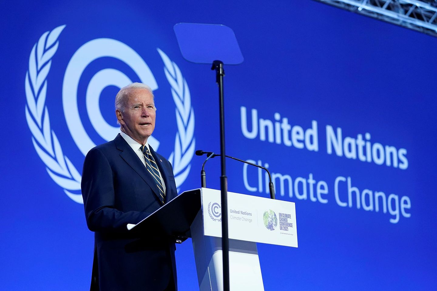 2021年11月1日，美国总统拜登在英国格拉斯哥举行的联合国气候变化大会（COP26）上发言。（Reuters）