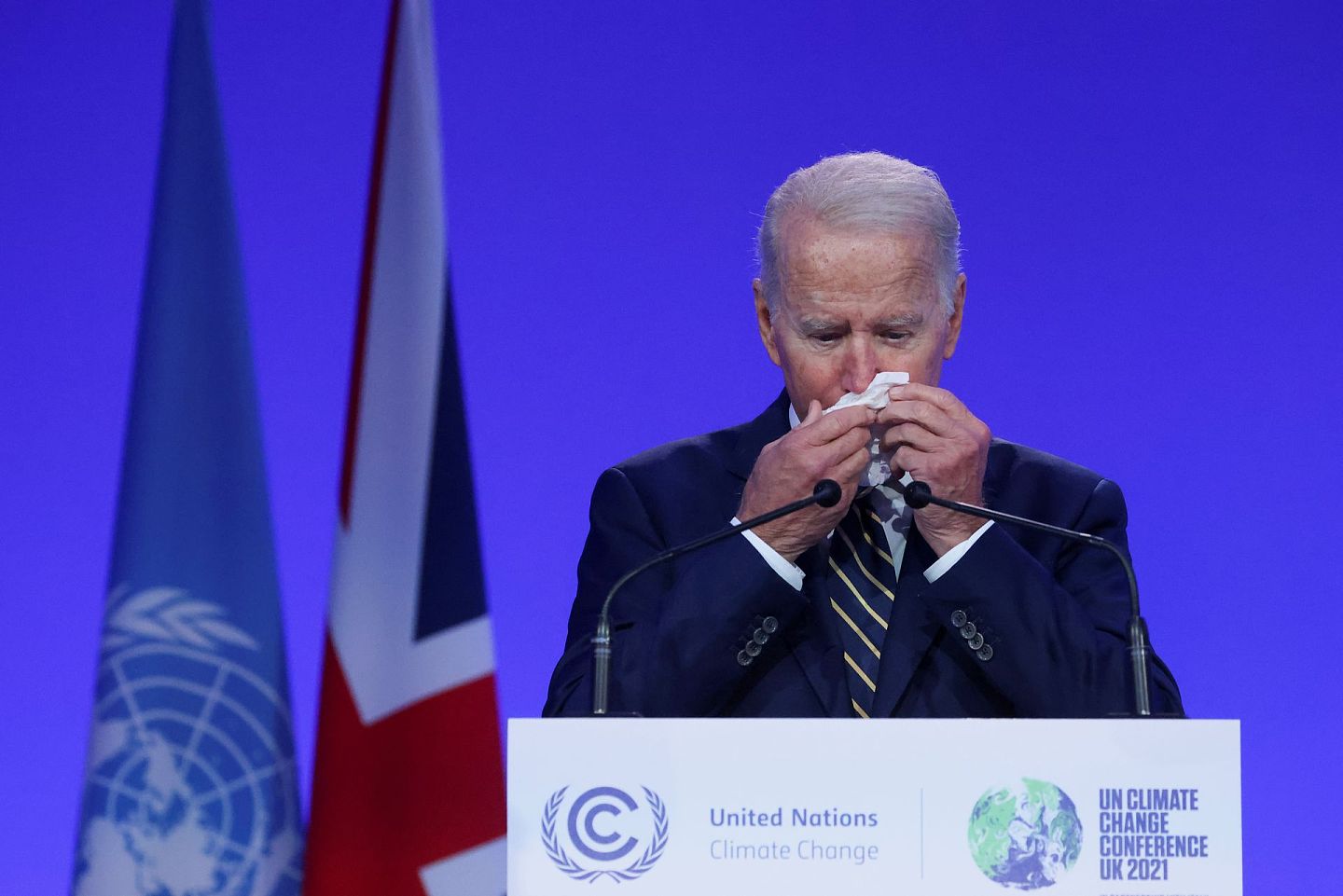 2021年11月1日，美国总统拜登出席在英国苏格兰格拉斯哥举行的联合国气候变化大会。（Reuters）