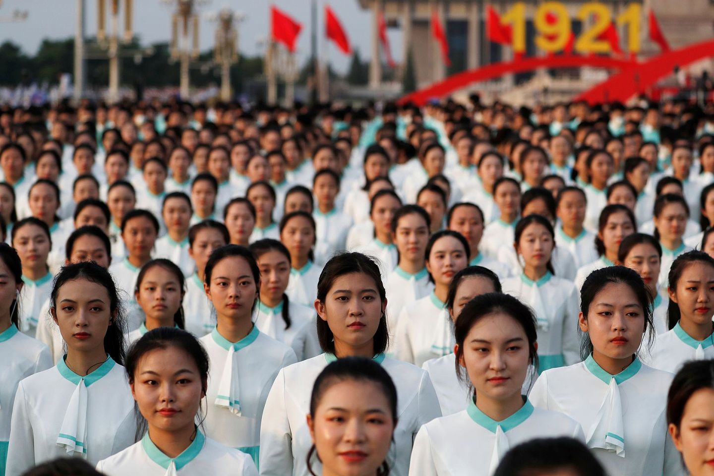 2021年7月1日，中国共产党成立100周年庆祝活动现场画面。（Reuters）