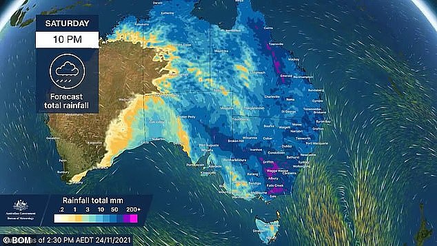 Weather experts have predicted the majority of Australia will be engulfed by wet conditions leading into Sunday