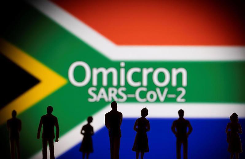 新变种病毒Omicron原爆点在南非，图为南非国旗及新变种病毒的合成图。(路透)