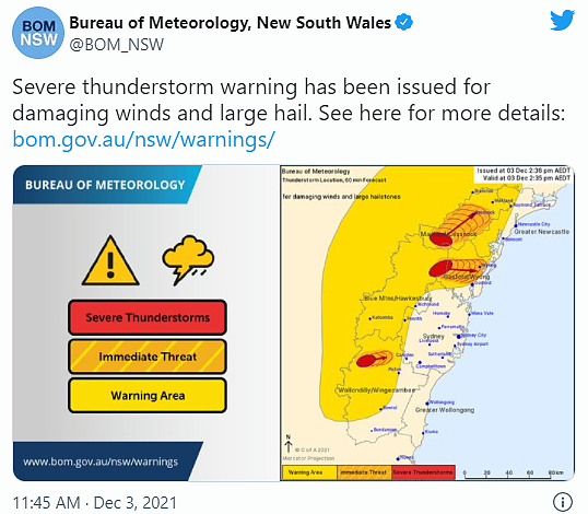 新州多地发布天气预警，恐迎强风及冰雹，悉尼或遇严重雷暴（组图） - 2