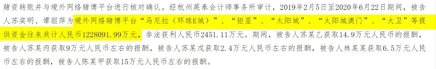 浙江省杭州市有人非法使用巨星及太阳城的境外线上赌场开赌案，涉款122亿元人民币。 （中国检察网）